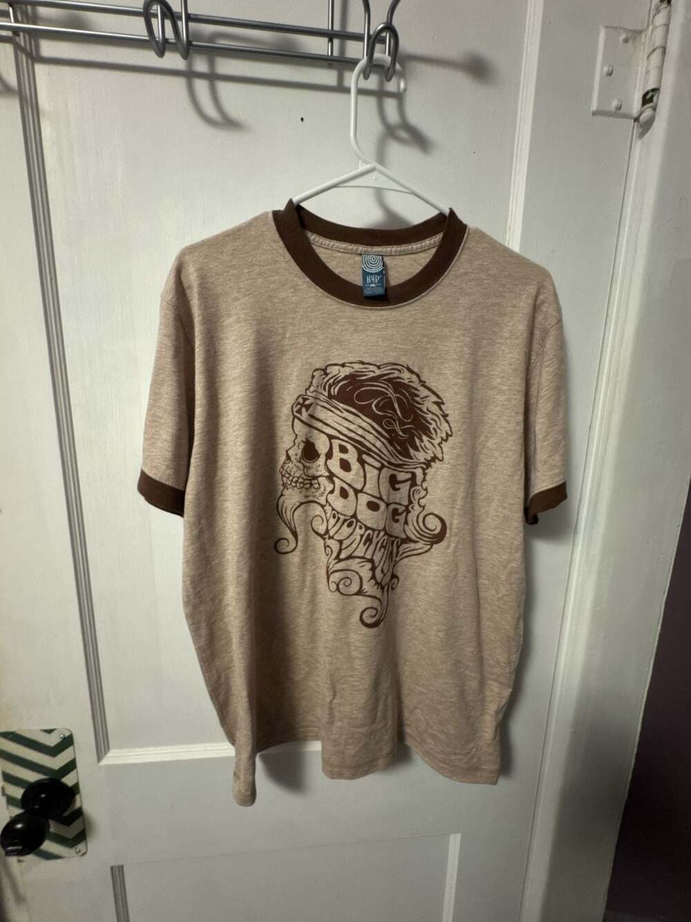HYP Big Dog Motorcycles Graphic Ringer T-Shirt Brown Tan Medium